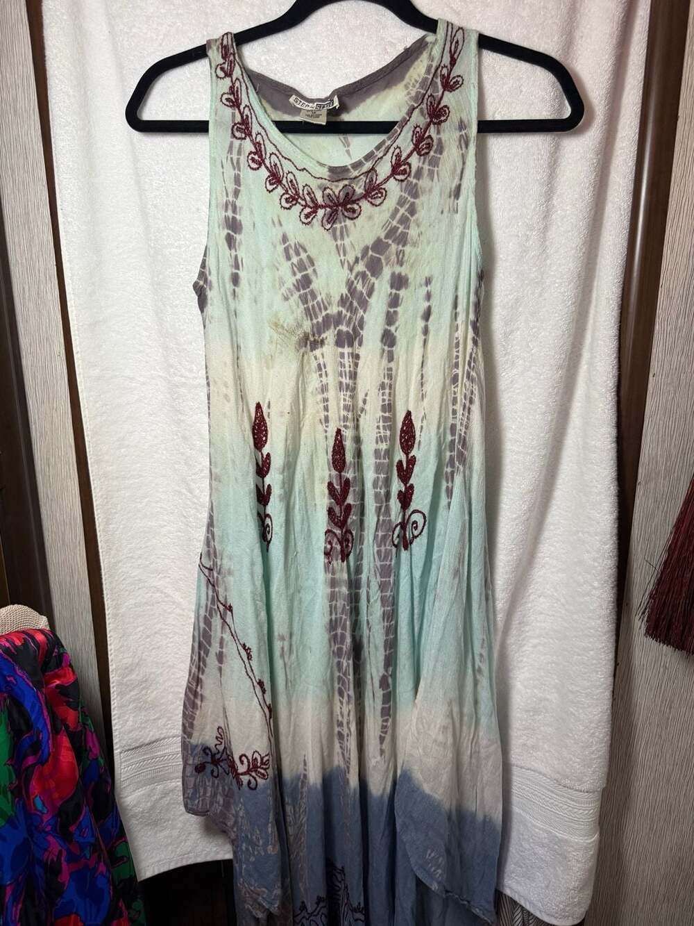 Step In Style Embroidered Tie-Dye Rayon Tank Dress Size 1X